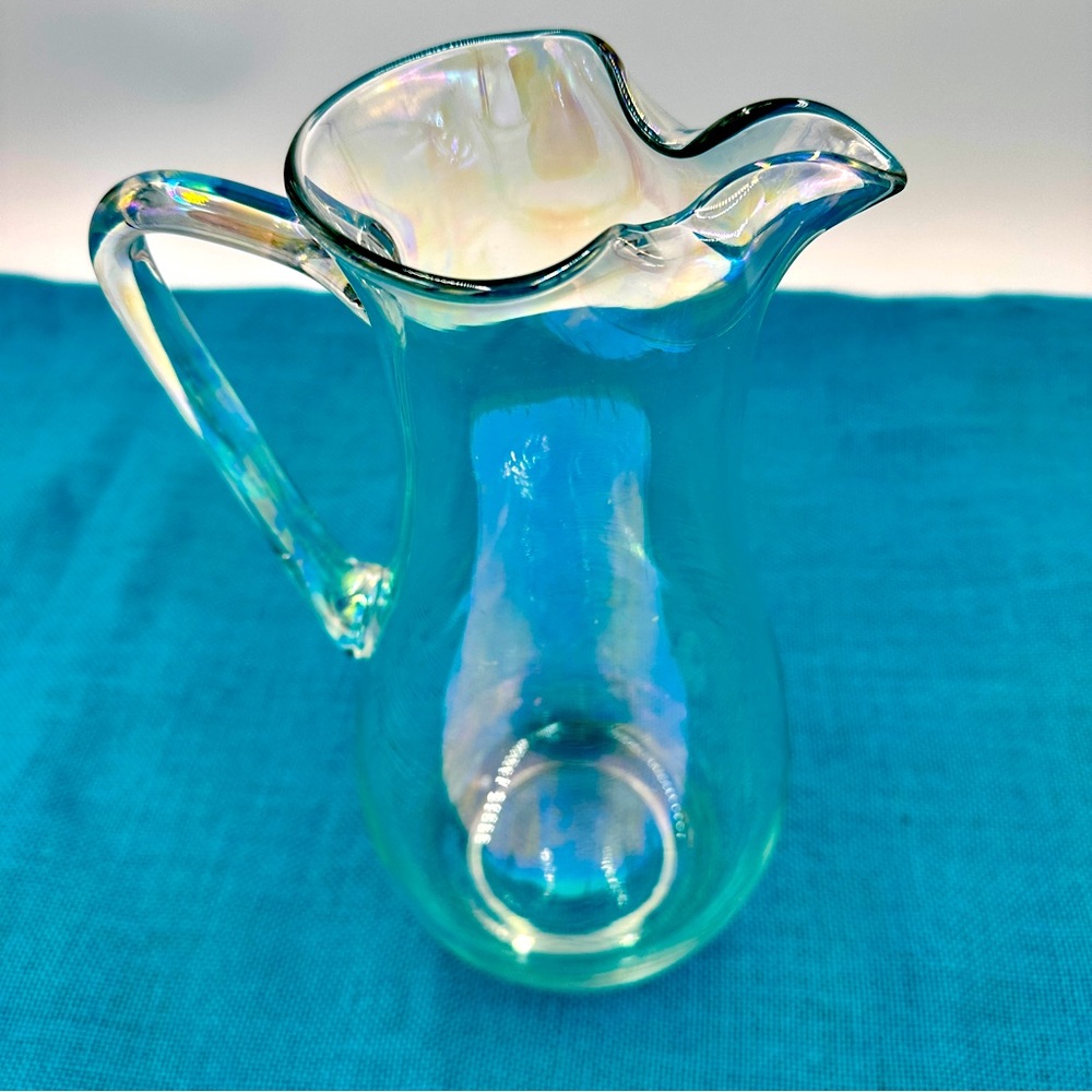 Stunning Large 12” Vintage Iridescent Glass Pitcher